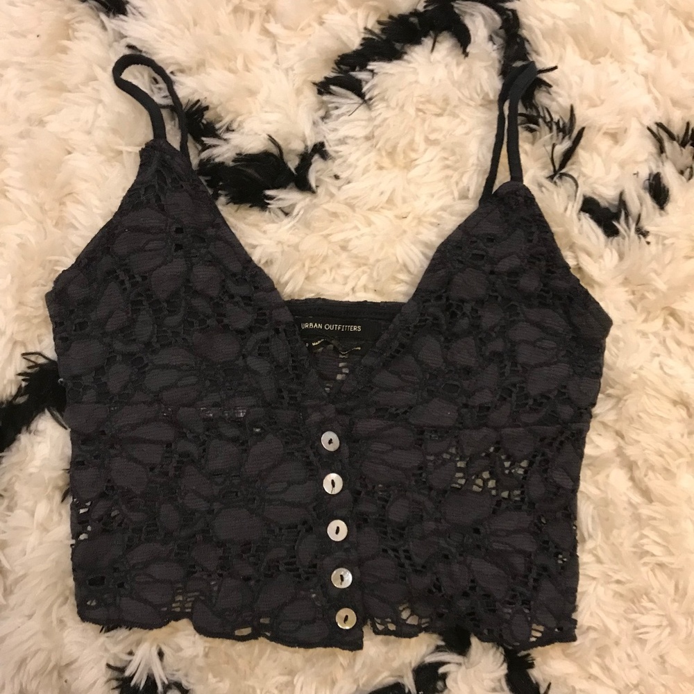 Urban Outfitters Black Lacey Cropped Tank Top